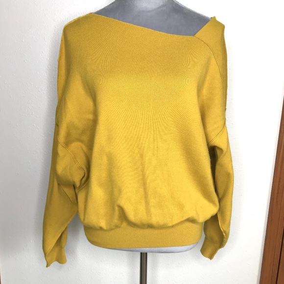 Free People Cashmere Sweater Size Small Mustard Yellow Draped Oversized Soft S - Picture 1 of 13